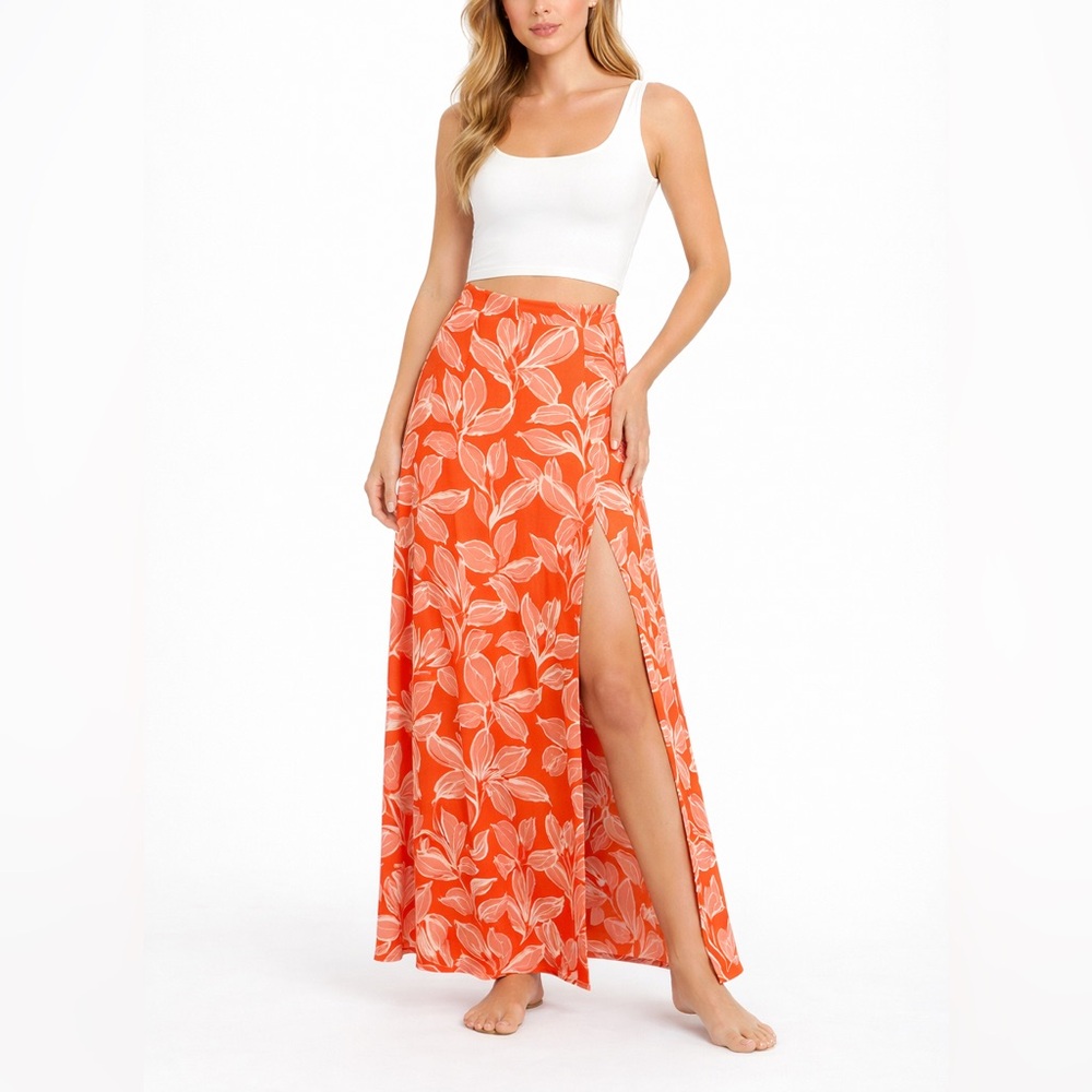 Sincerely Jules Size Large Floral Red & Pink Maxi Skirt with Slit